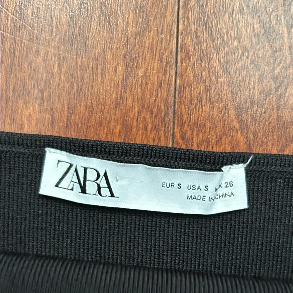 Zara Black Blouse with Polka Dot Mesh Puff Sleeves, Size Small - Picture 2 of 12